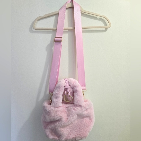 Icing Pink and Gold Shoulder Bag with Plush Texture and Rounded Shape - Picture 13 of 15